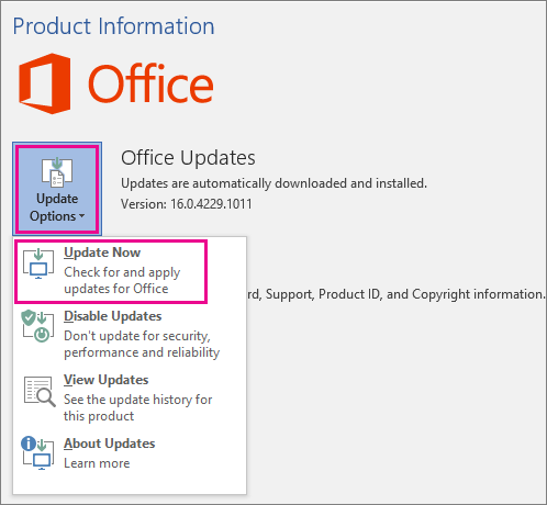 Check for any available updates for PowerPoint by clicking on the "File" tab, selecting "Account," and then clicking on "Update Options" followed by "Update Now."
If there are updates available, download and install them.