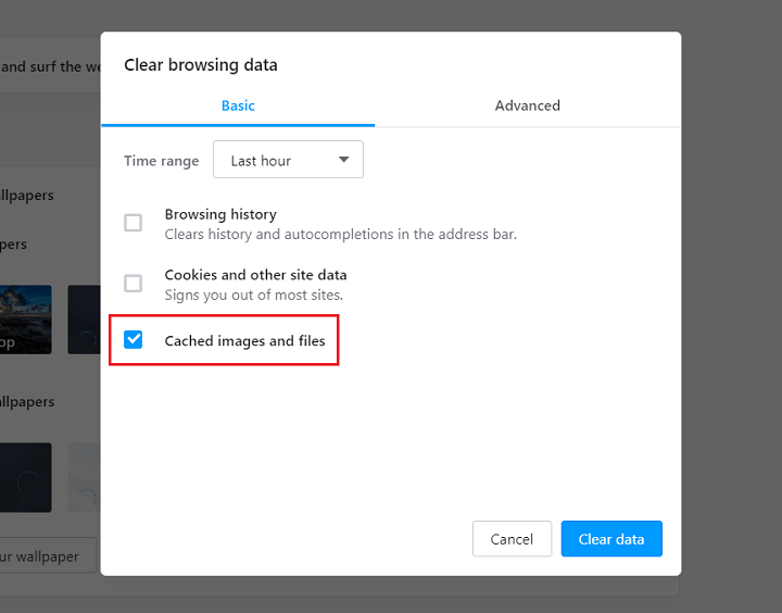 Click on Clear browsing data or Clear history.
Select the options to clear cache and cookies.