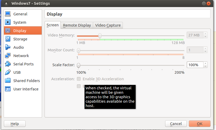 Disable unnecessary services: Disable any unnecessary background services or applications to free up system resources for VirtualBox.
Disable 3D acceleration: If you experience freezing when using 3D applications in the virtual machine, try disabling 3D acceleration in VirtualBox settings.