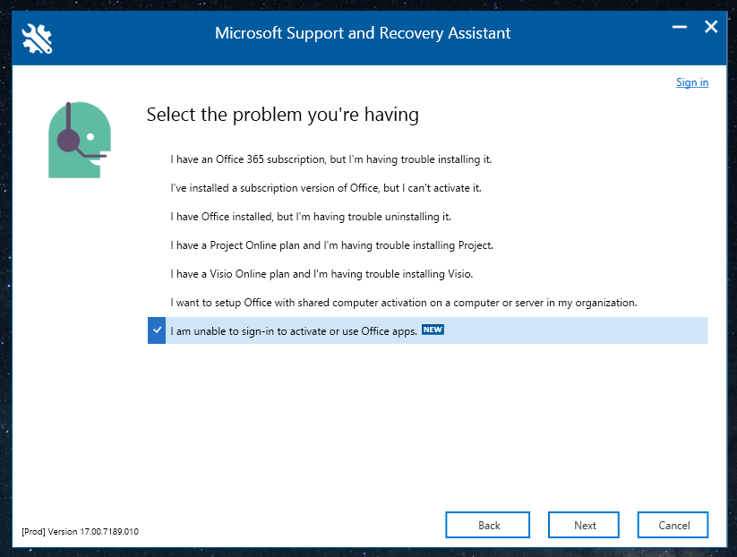 Download and install the Microsoft Support and Recovery Assistant from the official Microsoft website.
Open the Support and Recovery Assistant.