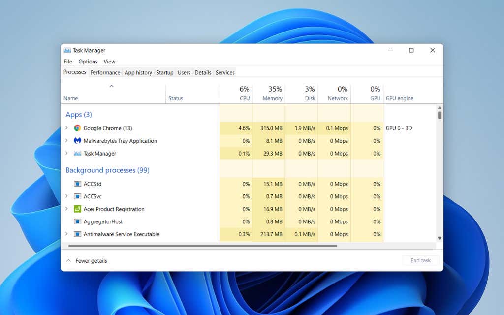 Open Task Manager by pressing Ctrl+Shift+Esc.
In the Task Manager window, go to the "Processes" or "Details" tab (depending on your Windows version).