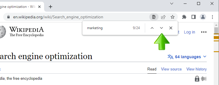 Type the keyword or phrase you want to find on the page
As you type, Internet Explorer will highlight the matching results on the page